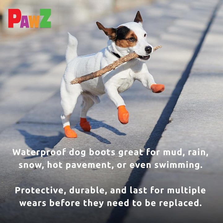 Pawz Rubber Dog Boots for Paws up to 2", 12 Pack - All-Weather Booties for Hot Pavement, Snow, Mud, and Rain - Waterproof, anti Slip Dog Socks - X-Small, Black