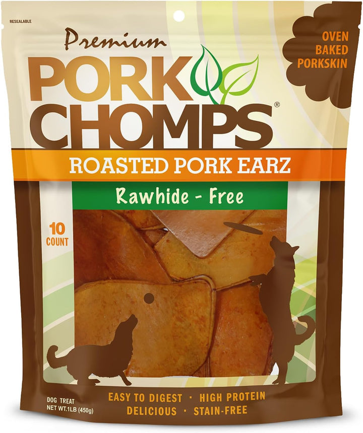 Roasted Pork Skin Dog Chews, Ear Shapes, 10 Count