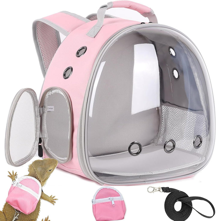 Small Animal Travel Backpack Carrier,Portable Bearded Dragon Bag for Sugar Glider,Hedgehog,Rat,Bunny,Rat,Outdoor Used (Black, Carrier L+ I Leash)