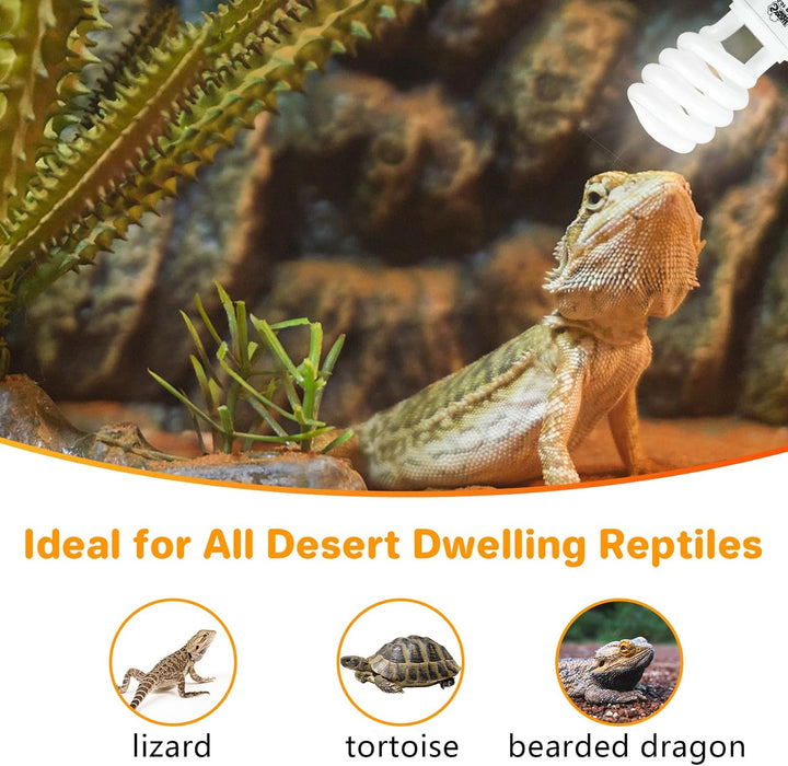 UVA UVB Reptile Light 10.0, Desert UVB 150 Compact Fluorescent Lamp, UVB Light for Reptiles 23W, UVA UVB Reptile Light Bulb, UVB Bulb for Reptiles Bearded Dragons Lizards Tortoises Snakes