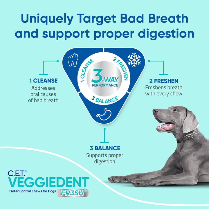 C.E.T. VEGGIEDENT FR3SH Tartar Control Chews for Dogs, Medium, Beef, 1.6 Pounds