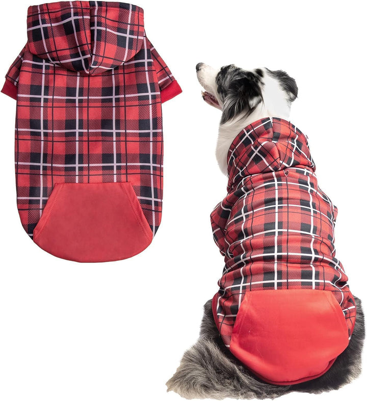 Plaid Dog Hoodie - British Style Warm Dog Sweater Shirt with Leash Hole,Pitbull Clothes Outfits,Winter Coat Apparel for All Breeds Puppy Girl Boy-Cat Apparel