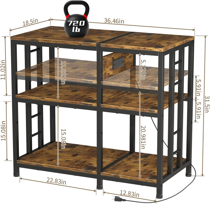 Reinforced 40-50 Gallon Aquarium Stand with Power Outlet | Ultra-Stable 750LBS Capacity Metal Fish Tank Stand for Reptile/Aquatic Setups, 5-Tier Adjustable 37"X19" Steel Shelving System