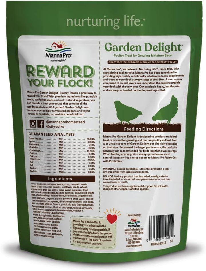 Garden Delight Chicken Treat, Dried Vegetable & Herb Treat Mix for Chickens, Ducks, and Poultry, Natural Coop Enrichment Snack for Hens and Backyard Birds, Made in USA, 2.25 Lb Bag
