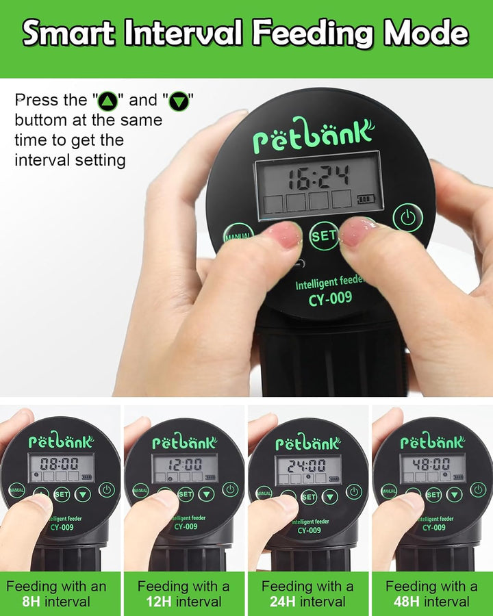 Automatic Fish Feeder for Aquarium - Rechargeable Fish Food Auto Dispenser Vacation Turtle Feeder with USB Charger Cable，Lcd Screen, Customized Schedule，Black