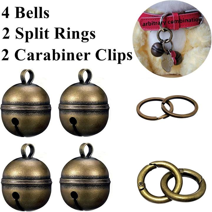 Dog Bells for Pet Tracking, 4 Extra Loud Dog and Cat Bells for Collar,Copper Bells with Quick Clips