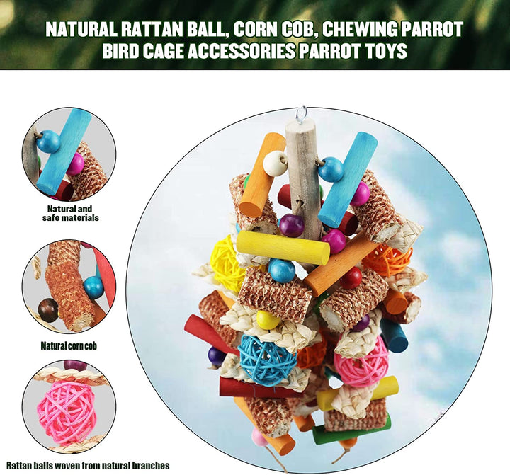 Bird Toys, Parrot Toys for Large Birds, Natural Peppered Wood African Grey Parrots, Macaws, Cockatoos, Amazon Parrot Chew Toys, Aviary Hanging Toys