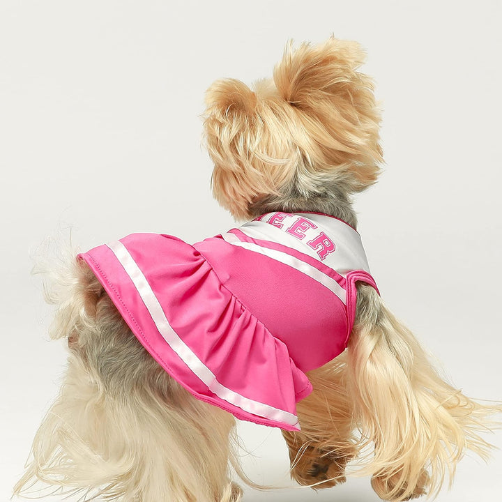 Cheerleader Dog Costume, Sporty Cheer Dog Dress for Small Dogs Girl, Pet Clothes Cat Outfits, Pink White, Medium