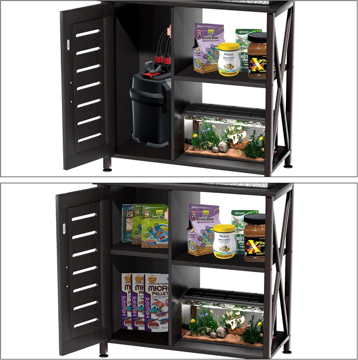 20-29 Gallon Fish Tank Stand, Aquarium Stand with Cabinet Accessories Storage, Heavy Duty Metal Frame, 31.49" L*15.74" W Tabletop, 330LBS Capacity, Black PG07YGB