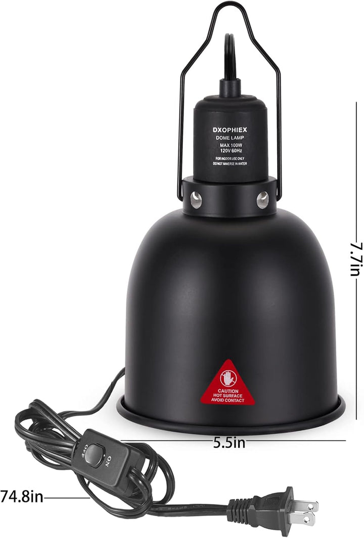 5.5Inch Deep Dome Reptile Heat Lamp Reptile Light Fixture UVB Light Fixture Max 100W for Bearded Dragon, Turtles, Snake and Lizard Terrarium