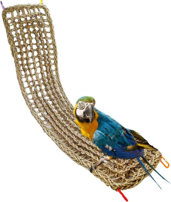 Bird Seagrass Mat 30" × 7" Parrot Natural Grass Woven Net Hammock Parakeet Climbing Rope Ladder Mat Chew Toys Cage Accessories for Pigeon Macaw Cockatiel Conure Budgie Cockatoo Rat Bearded Dragon