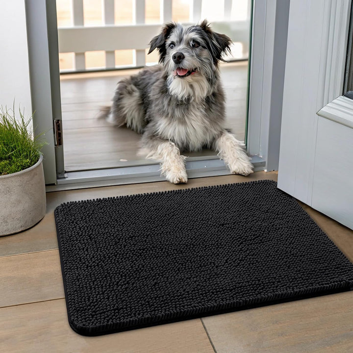 Dog Door Mat for Muddy Paws 30X20, Absorbs Moisture and Dirt Doormat, Non-Slip Washable Quick Dry Chenille Front Door Mat Indoor Entrance, Entryway Carpet for inside Floor, Grey