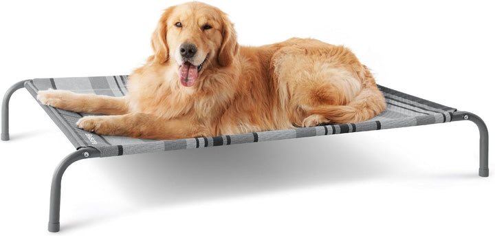 Outdoor Elevated Dog Bed Large Sized Dog, Portable Indoor & Outdoor Cooling Raised Cot Pet Hammock Bed with Skid-Resistant Feet, Frame with Breathable Mesh, Grey, 49 Inches