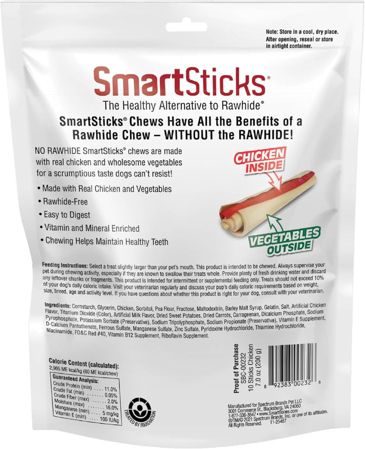 Smartsticks, Treat Your Dog to a Rawhide-Free Chew Made with Real Chicken and Vegetables, 10 Sticks
