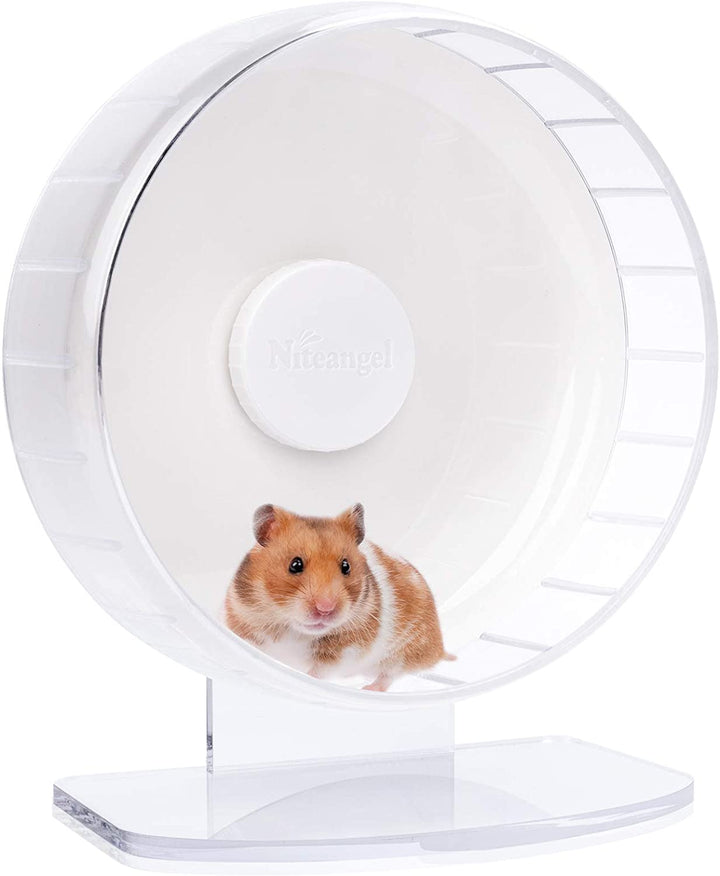 Super-Silent Hamster Exercise Wheels - Quiet Spinner Hamster Running Wheels with Adjustable Stand for Hamsters Gerbils Mice or Other Small Animals (M, Transparent)