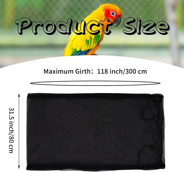 Bird Cage Seed Catcher, Large Bird Cage Cover, Adjustable Soft Airy Nylon Mesh Net, Birdcage Cover Skirt Seed Guard for Parrot Parakeet Macaw African round Square Cages (Black)
