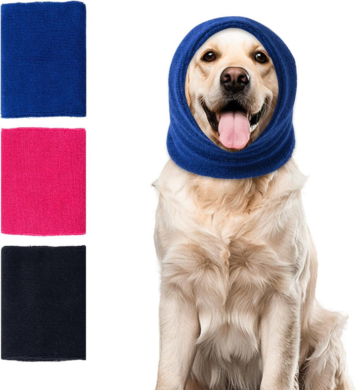 Dog Ear Muffs Noise Protection, Dog Calming Hoodie Cat Anxiety Relief Ear Wrap, Double Layer Thickened Soft Elastic Neck Head Cover Noise Cancelling for Grooming,Force Drying,Fireworks (Blue, Small)