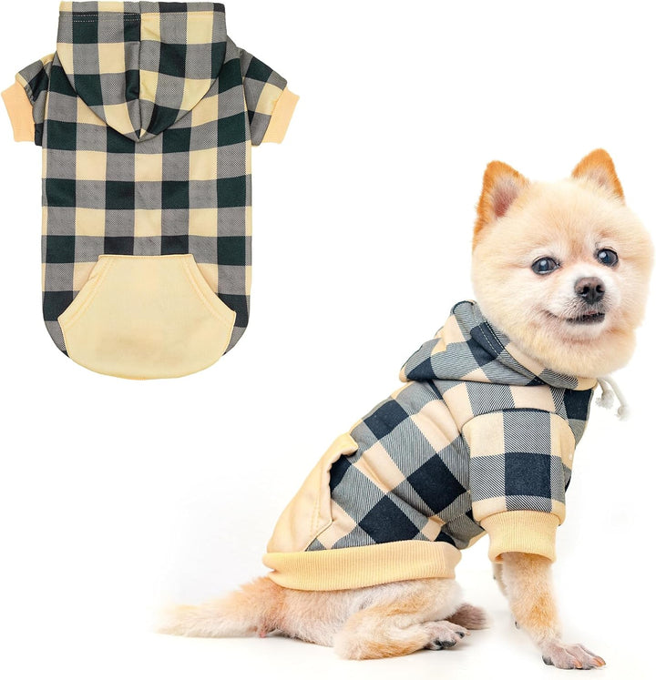 Plaid Dog Hoodie Pet Clothes Sweater with Hat and Pocket for Small Medium Large Size Dogs, Soft Winter Warm Dog Cold Weather Coat, Fleece Fall Dog Hooded Sweatshirt for Puppy Cats, Red XL