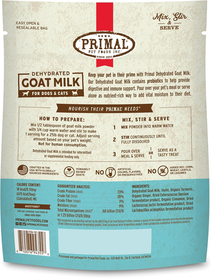 Primal Goat Milk Powder for Dogs and Cats, Shelf Stable Food Topper with Probiotics for Digestion, Hydration, and Immune Support, Original Recipe 5.2Oz Pouch (Pack of 2)