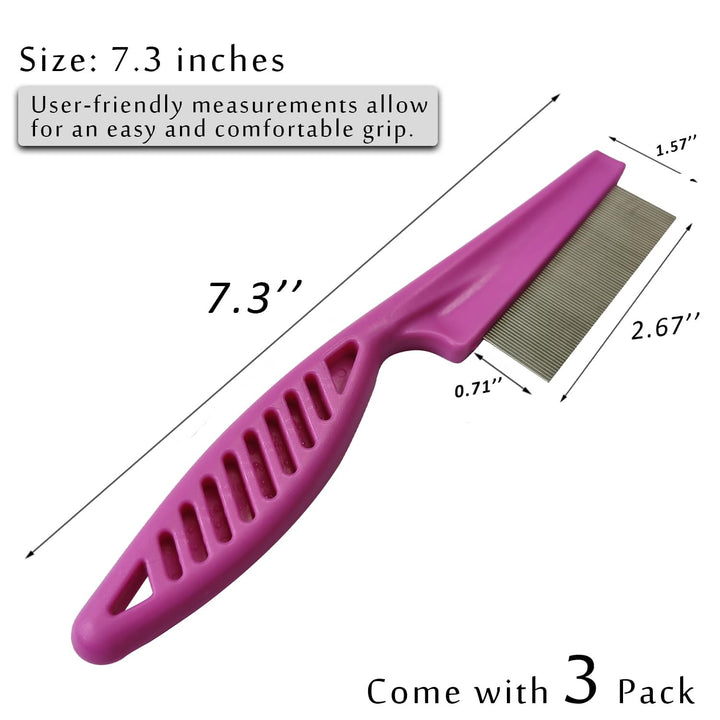 Flea Combs & Lice Combs for Dogs and Cats, Fine Tooth Combs 3-Pc, Pink