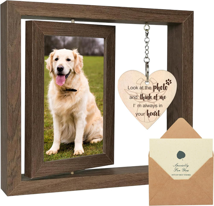 Cat Memorial Gifts for Loss of Cat - Pet Memorial Gifts Cat,Loss of Cat Sympathy Gift, Cat Passing Away, Pet Remembrance Gift Cat,Rotating Wooden Cat Picture Frame 4X6 Photo
