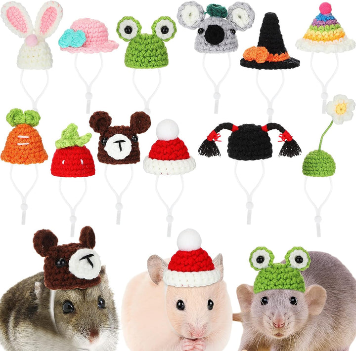 12 Pcs Hamster Hats Mini Hats for Snakes Small Animals Guinea Pig Hamster Bibs Clothes for Lizards Bearded Dragons Holiday Party Costume Accessories(Classic)