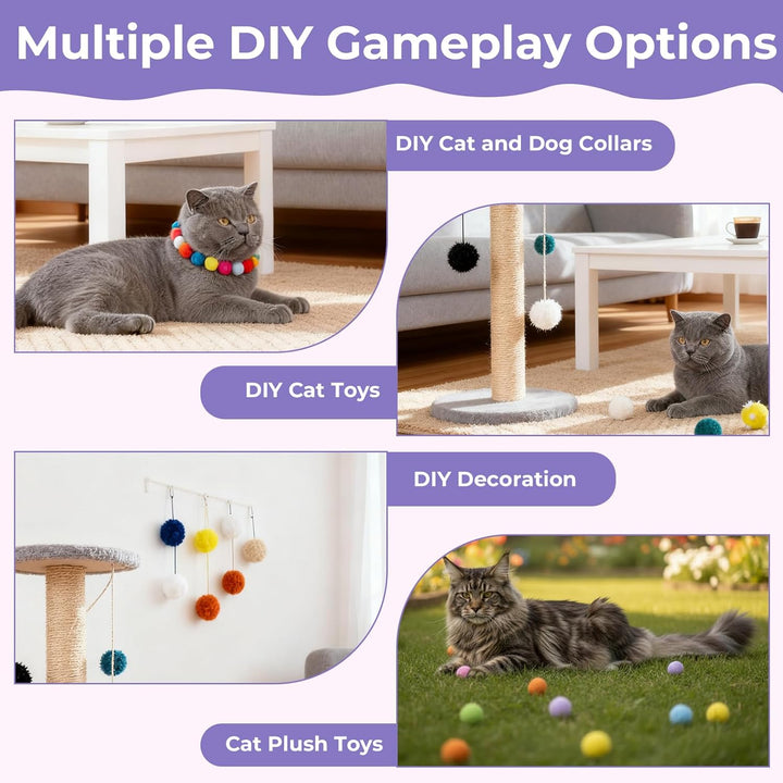 100 Pcs Cat Toy Balls, 1 Inch Soft Pom Pom Ball Plush Interactive Balls for Cat Fuzzy Kitten Interactive Playing Quiet Toy for Cats Pet