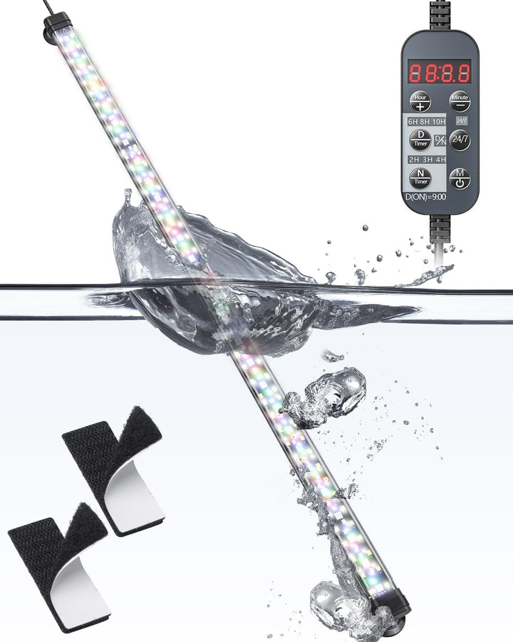 5 W Aquarium LED Light 8 Inch 24/7 Fish Tank Light with Full Spectrum Brilliant White Blue Red Green Lights Multi-Colored Leds with D/N Mode Single Color Effects Timer and Adjustable Brightness