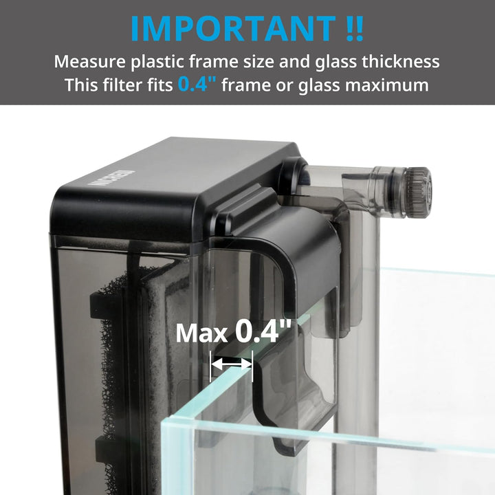 Slim Aquarium Filter, Quiet Fish Tank HOB Filters for up to 5 Gallon Aquariums, Adjustable Flow, 42 GPH, 3W