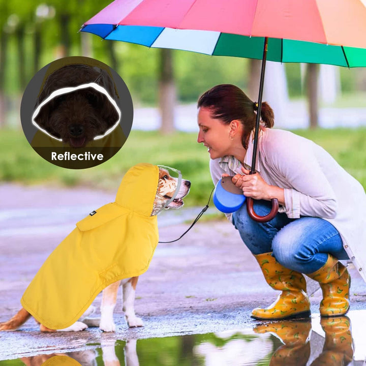 Dog Raincoat, Adjustable Dog Rain Jacket with Clear Hooded Double Layer for Large Medium Small Dogs Puppies, Waterproof Rain Coat Poncho with Reflective Storage Pocket & Rim (Yellow,M)
