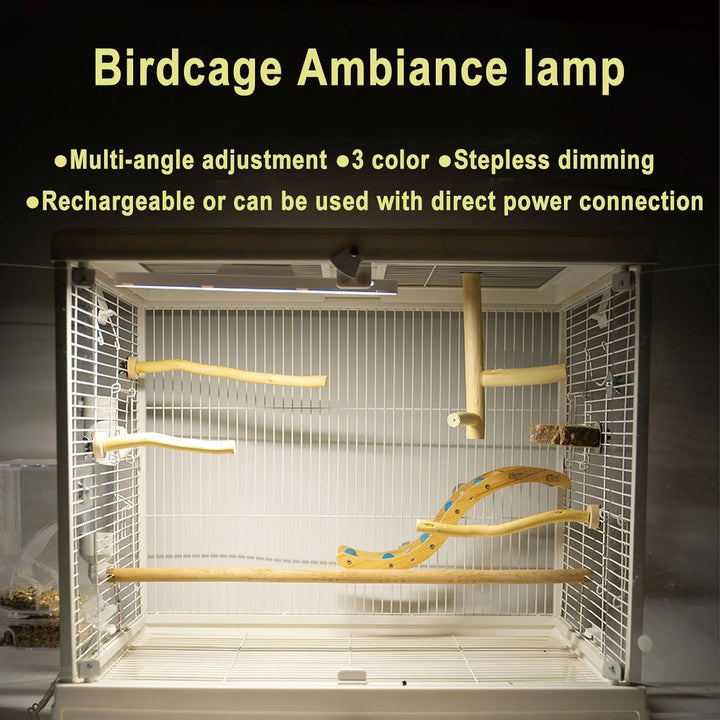 Bird Lighting,Bird Cage Light,Stepless Dimming Timed Light off Dual Use for Charging and Plug-In Three Adjustable Color Temperatures,For Parrot Rabbit Dog Cat Pet Cage