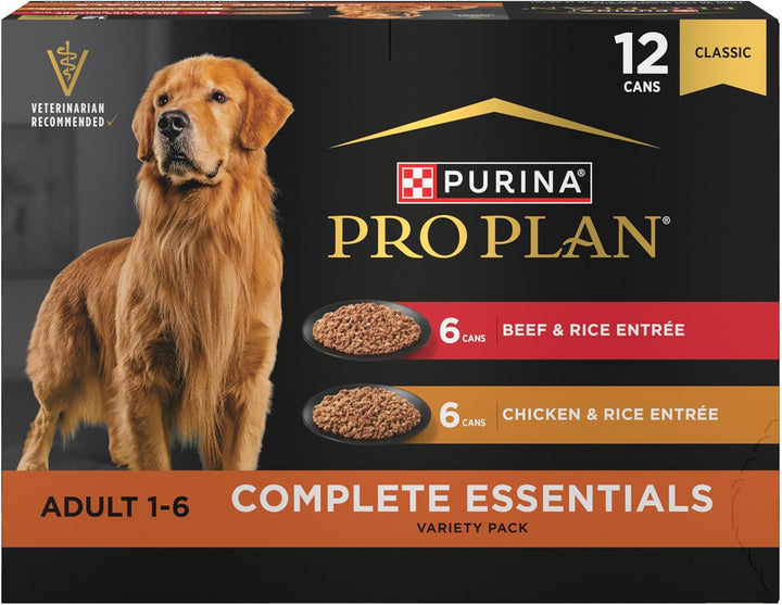 Complete Essentials Wet Dog Food Chicken and Rice Entree and Beef and Rice Entree Variety Pack - (Pack of 12) 13 Oz. Cans