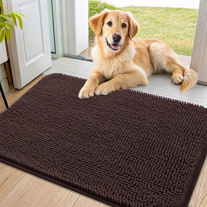 Dog Door Mat for Muddy Paws 30X20, Absorbs Moisture and Dirt Doormat, Non-Slip Washable Quick Dry Chenille Front Door Mat Indoor Entrance, Entryway Carpet for inside Floor, Grey
