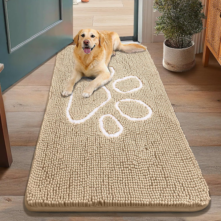 Dog Door Mat for Muddy Paws, Absorbent Dirt Trapper Non Slip Quick Dry Washable Chenille Mat for Mud Dogs, Entry Rug for Indoor and Outdoor (30X20 Inches, Grey)