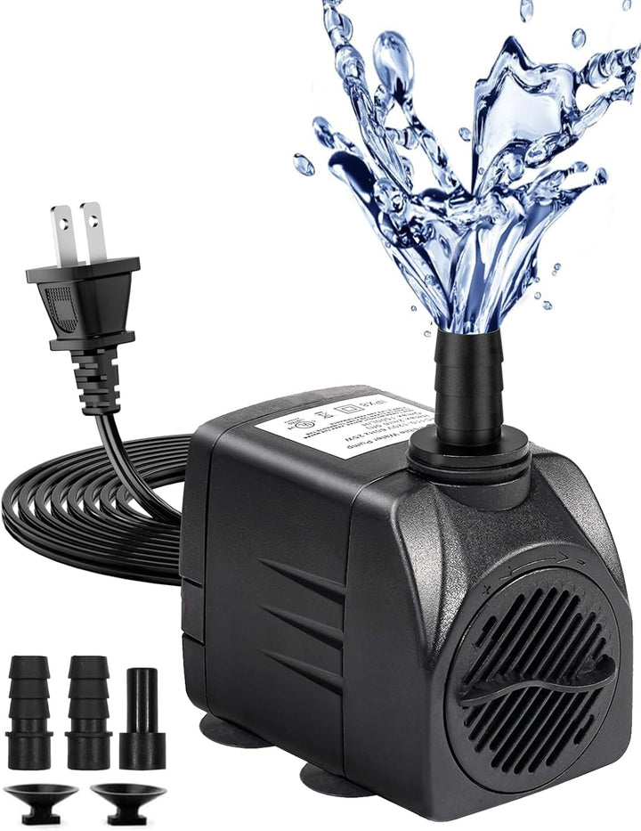 Fountain Pump, 400GPH Submersible Water Pump Outdoor, Ultra Quiet Water Fountain Pump with 6.5FT High Lift, 3 Nozzles for Pond Waterfall, Fish Tank, Aquarium, Hydroponics