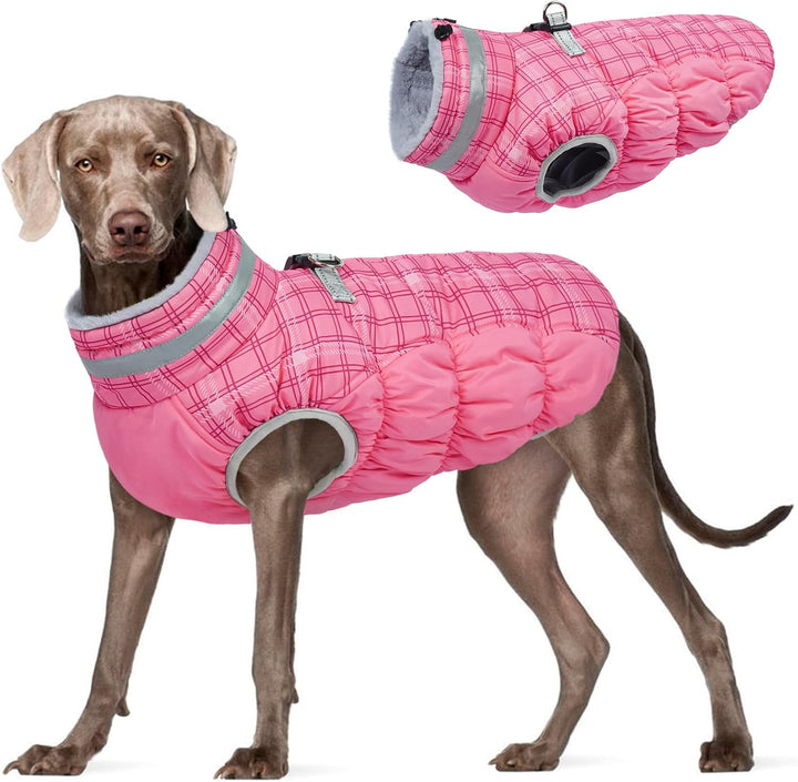 Dog Coat for Small Dogs,Waterproof Dog Winter Jacket with Harness Built in Puppy Cold Weather Coats Reflective Pet Vest with Zipper Warm Fleece Dogs Snowsuit Windproof Pink S