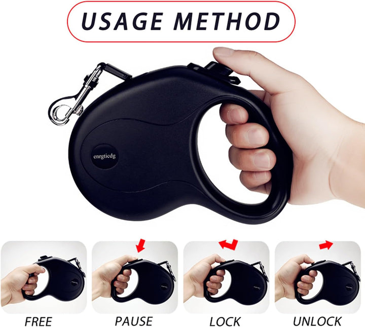 16Ft Retractable Dog Leash,Light Weight Leash for Small to Medium Dogs/Cats up to 50Lbs,Stainless Steel Spring Strong Nylon Tape, Tangle Free, One-Handed Brake.(Black)