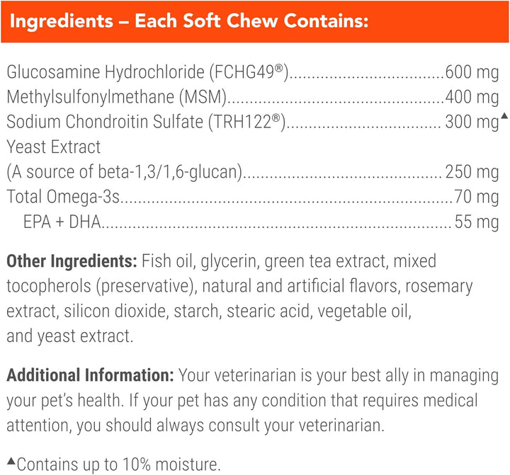 Nutramax Cosequin for Senior Dogs Joint Health Supplement, Contains Glucosamine for Dogs, Chondroitin, MSM, Omega-3S and Beta-Glucan, Supports Joint, Skin and Coat, Immune Health, Soft Chews, 60 Count