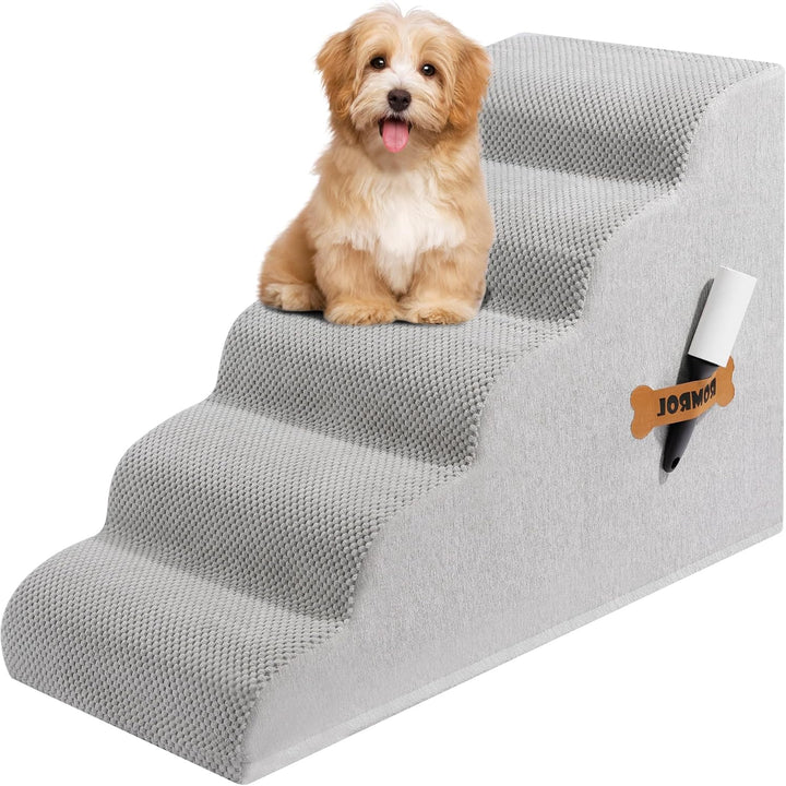 Dog Stairs Ramp for Beds Couches, 15.7” H 33D Extra Wide Pet Steps with Durable Non-Slip Waterproof Fabric Cover, Dog Slope Stairs for Small Dogs and Cats or Pets Friendly, 3-Tiers, Grey