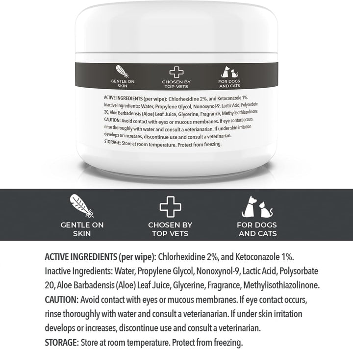 - Antibacterial & Antifungal Wipes for Dogs & Cats (With Chlorhexidine & Ketoconazole)
