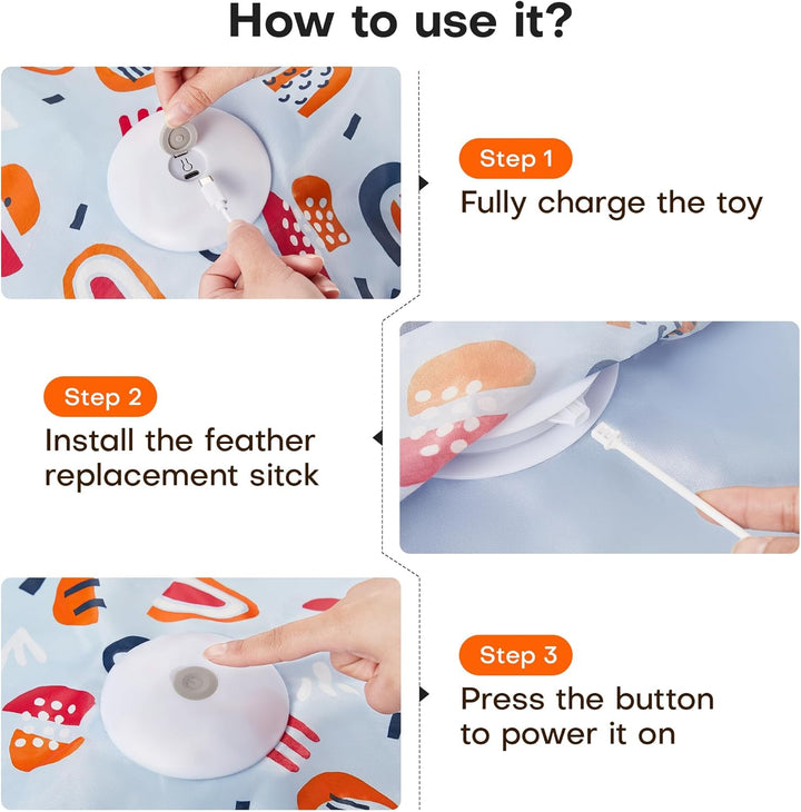 Hide and Seek Interactive Cat Toys, Moving Concealed Wand Feather, Automatic Chargeable Indoor Kitten Exercise Kicker, Mouse Squeaky, Floral Cover