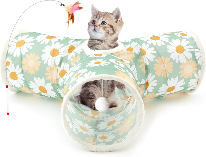 Pet Cat Tunnel Tube Cat Toys 3 Way Collapsible, Tunnels for Indoor Cats，Kitty Bored Peek Hole Toy Ball Cat, Puppy, Kitty, Kitten, Rabbit