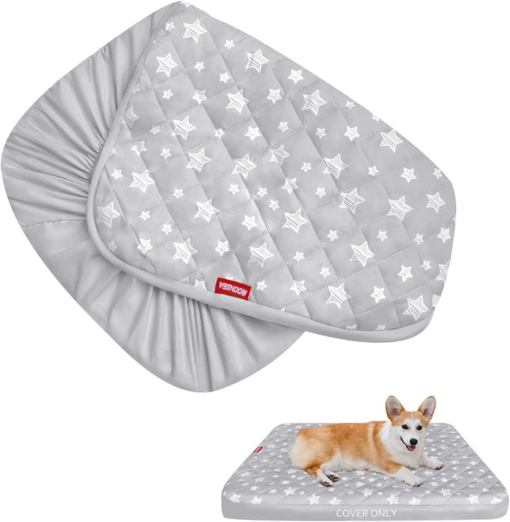 Waterproof Dog Bed Covers Replacement Washable Pet Hair Easy to Remove, Noiseless Quilted Puppy Pet Bed Cover Lovely Grey Star Print 27X36 Inches, for Dog/Cat, Cover Only