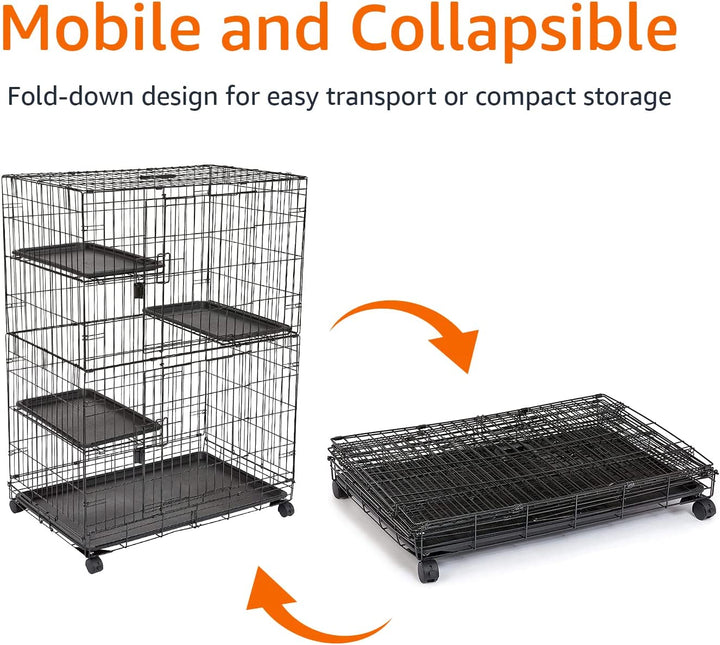 Large 3-Tier Cat Durable,Pliable Cage Playpen Box Crate Kennel - 35.8"L X 22.4"W X 50.6"H, Black