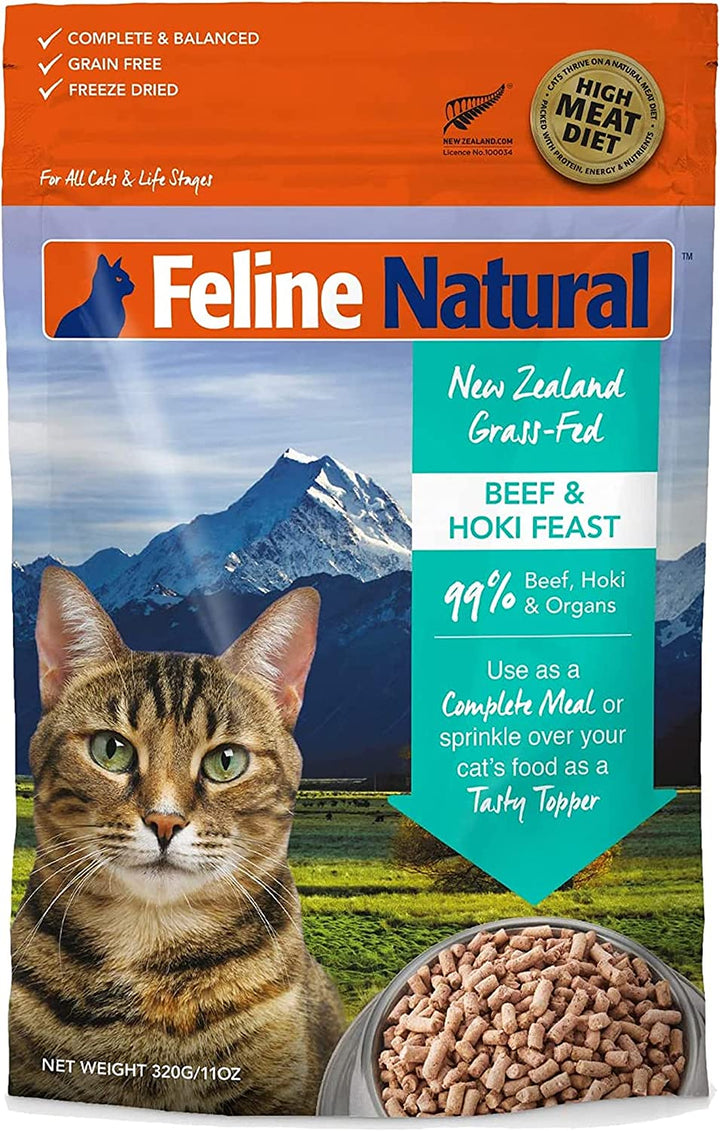 High Protein Dry Cat Food, Freeze-Dried Diet with 98% Meat, Organs & Seafood, No Peas, Grains, or Artificial Additives, Made in New Zealand, Chicken & Lamb, 11Oz