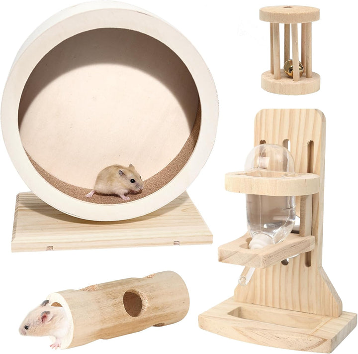 Hamster Wooden Silent Wheel, Small Animal Exercise Wheel Accessories, Quiet Spinner Hamster Running Wheels Prevent Depression Toys for Hamsters, Gerbils, Mice and Other Small Pets (S)