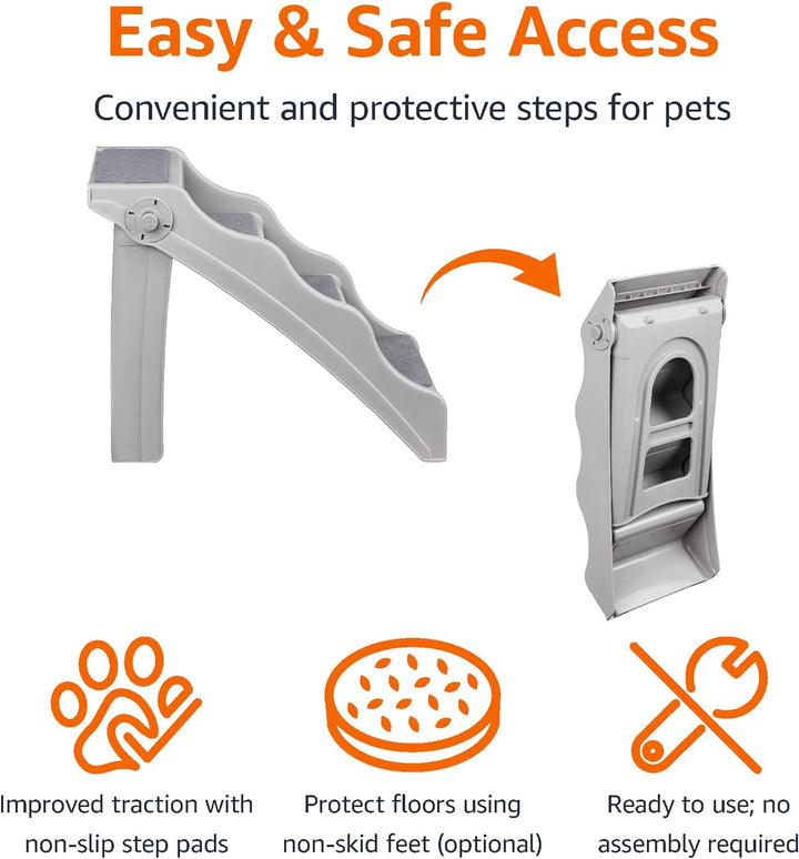 Foldable Non-Slip Pet Stairs, Steps for Dogs and Cats, 14.6'' W X 22.75'' D X 19.5'' H, Grey