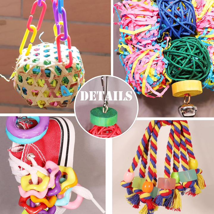 Bird Toys for Parakeet， Parrot Conure Chewing Shredding Foraging Toys with Rope Perch, Bird Cage Accessories for Cockatiel Budgies Lovebird