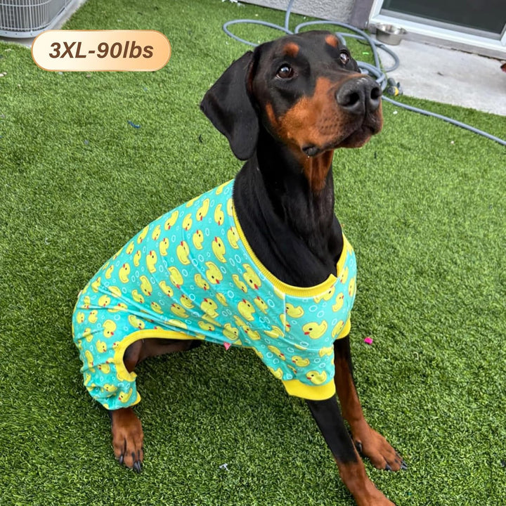 Dog Pajamas Velvet Dog Pajamas Large Sized Dogs Soft Dogs Clothes Pjs with Yellow Ducks Pattern Stretchy Pet Jammies Coat Comfy Pet Onesie Costume, 3X-Large