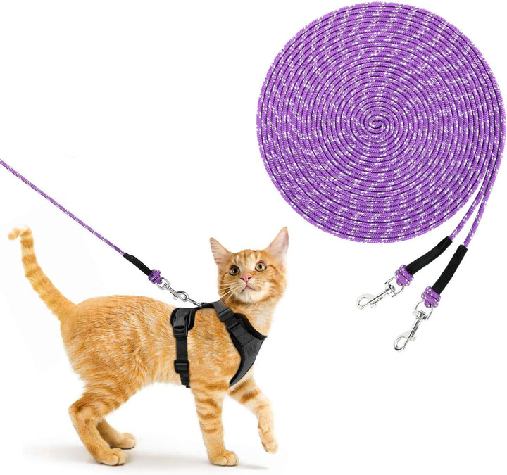 Reflective Cat Long Leash 15 FT Escape Proof Walking Leads Yard Long Leashes Durable Safe Personalized Extender Leash Traning Play Outdoor for Kitten, Puppy, Rabbit and Small Animals(Pink-S)